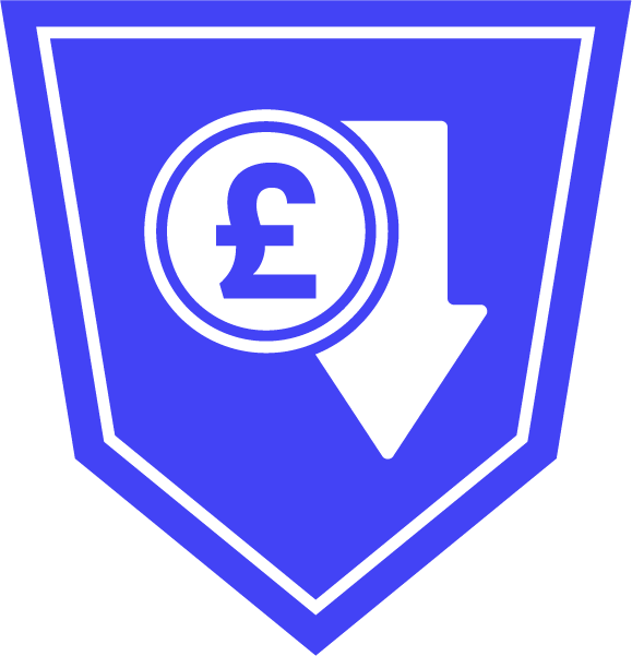 A blue shield with a pound sign and an arrow pointing down