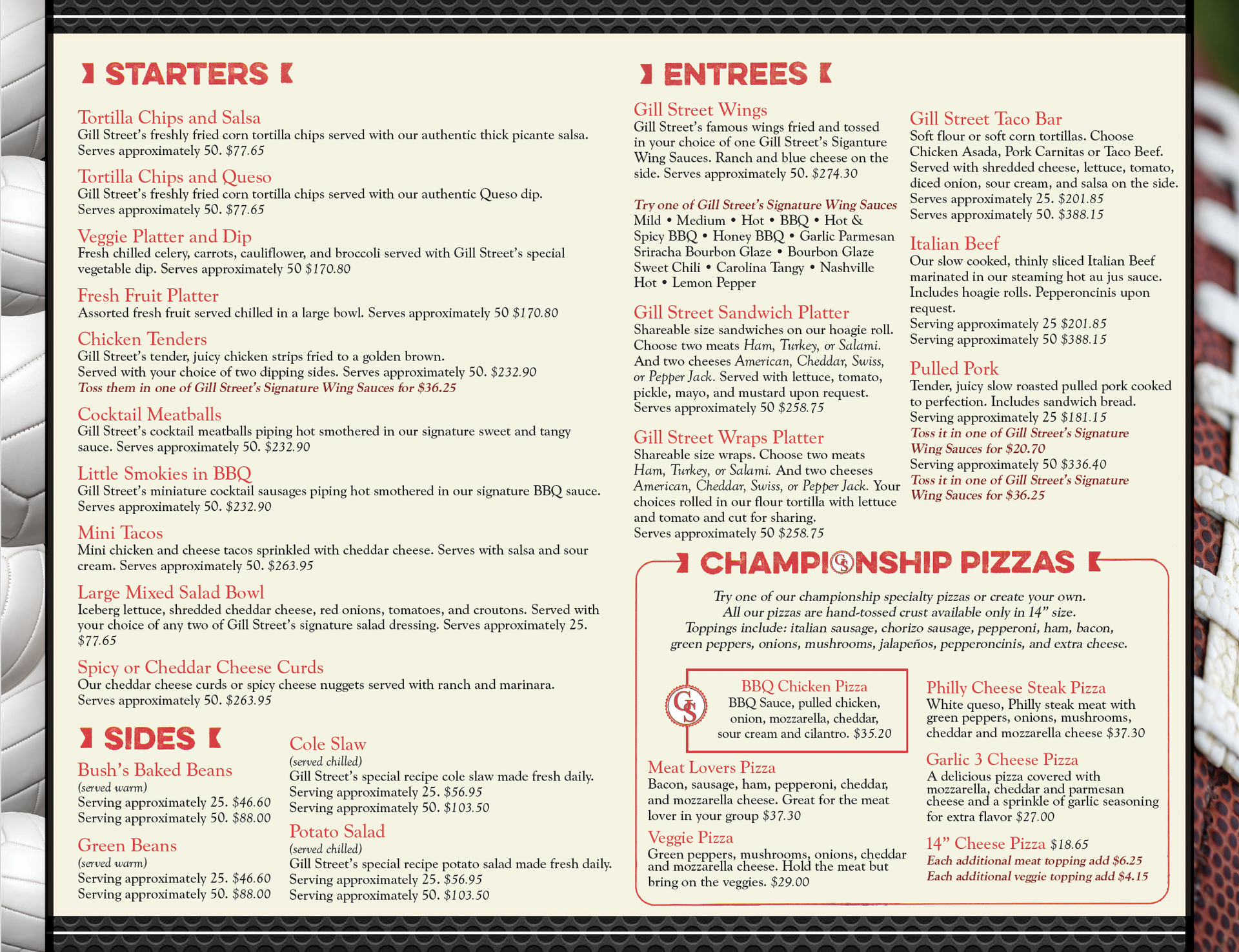 A menu for a restaurant