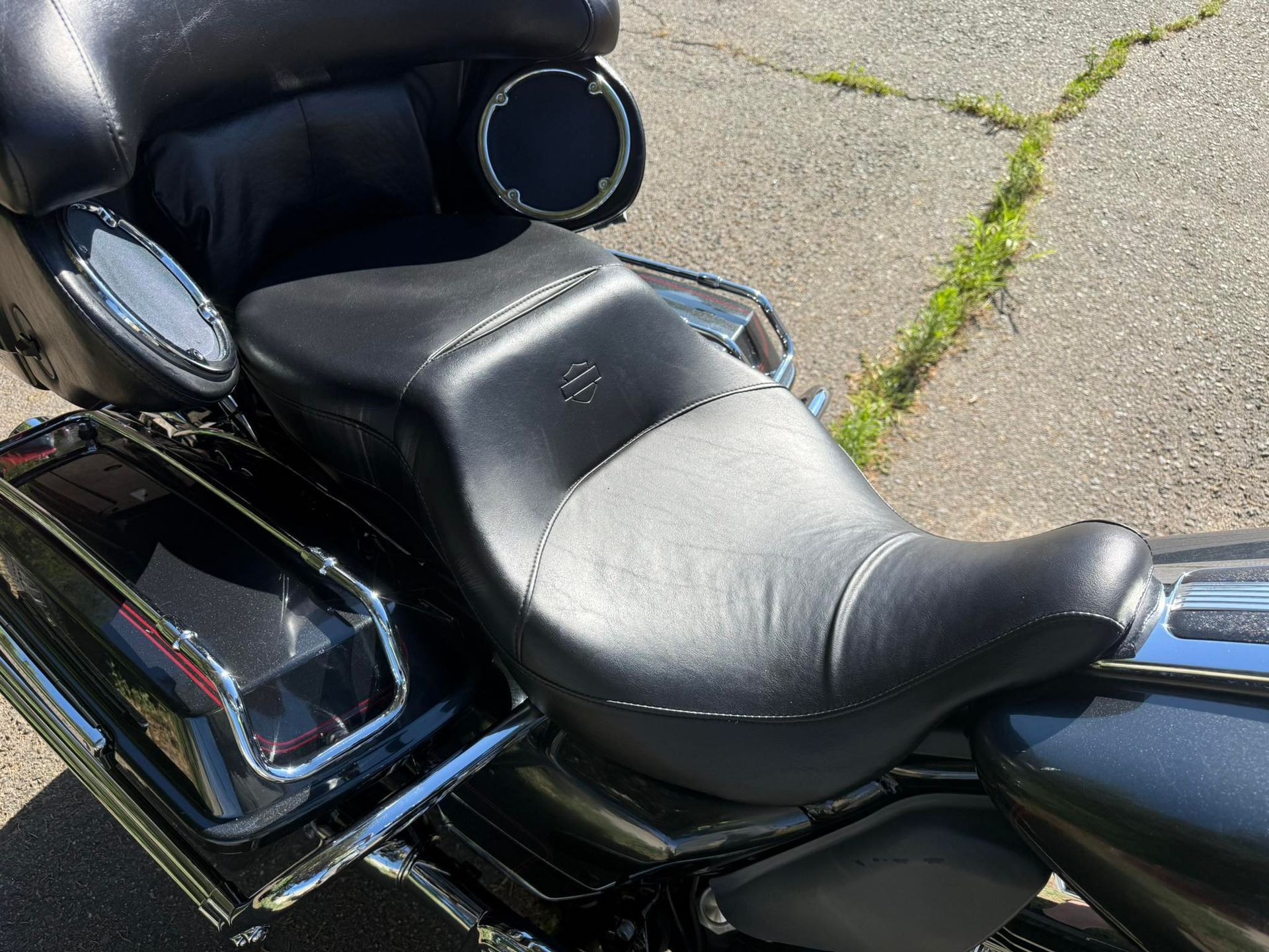 Black leather motorcycle seat.