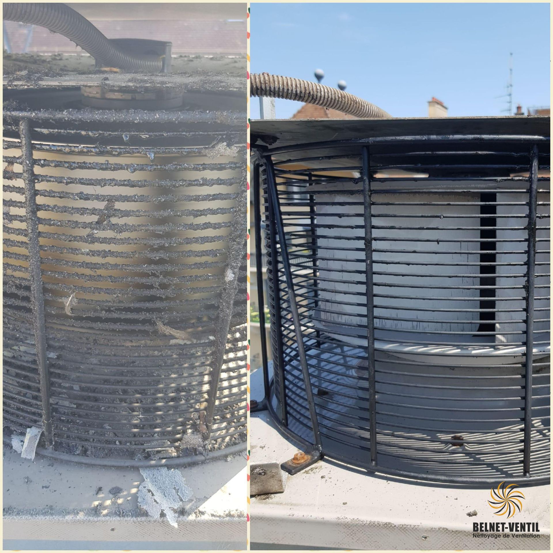 Une photo avant et après d'un ventilateur de climatisation