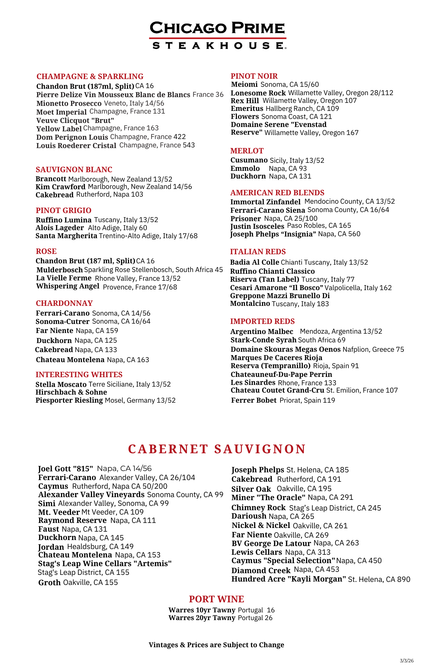 Menu | Chicago Prime Steakhouse Menu | Chicago Prime Steakhouse
