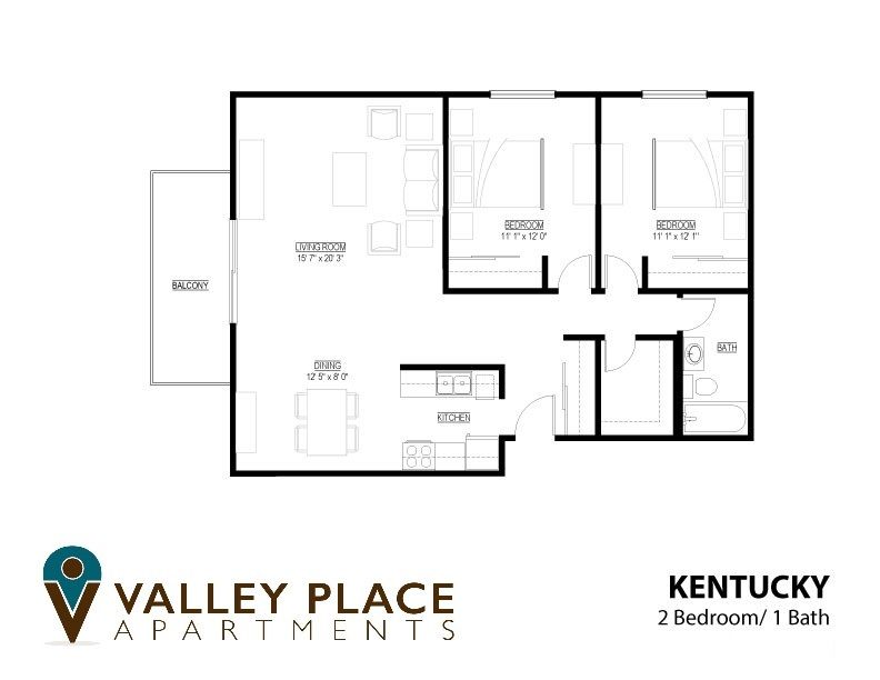Kentucky Floor Plan: 2 Bedroom / 1 Bathroom