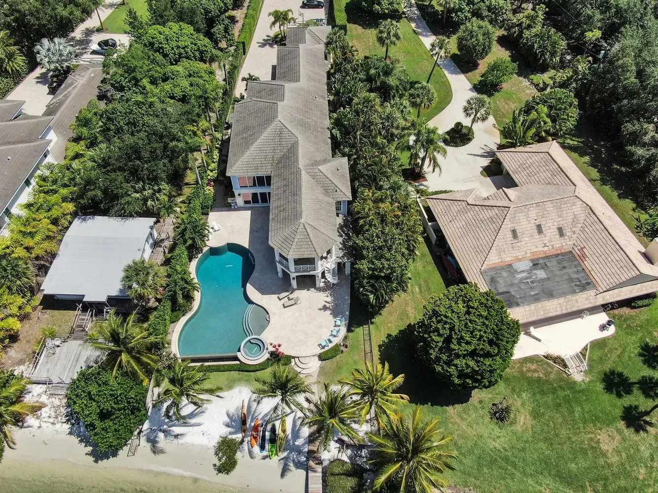 Drone view of coastal home Interior Design Lisa St. Amand Designs