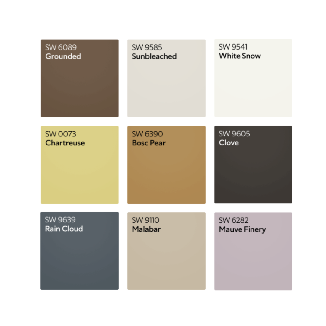 A palette of paint colors including rain cloud and white snow