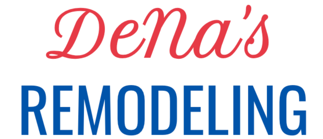 A red , white and blue logo for dena 's remodeling