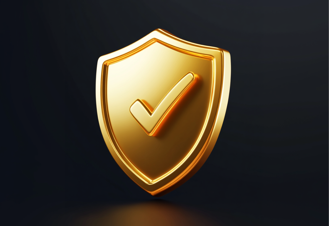 wall of blue security shields badges with one yellow one