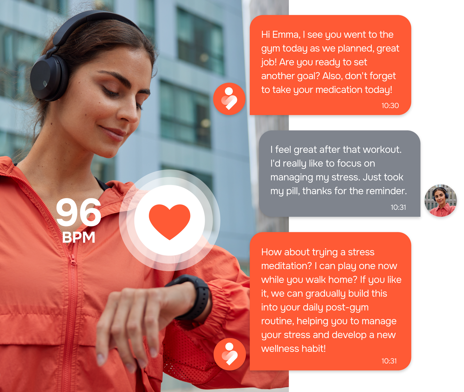 An example conversation between a person and an AI Health Coach Chatbot