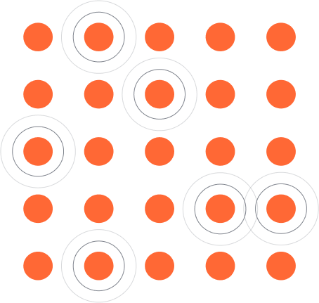 A grid of orange dots, some with ripples around them