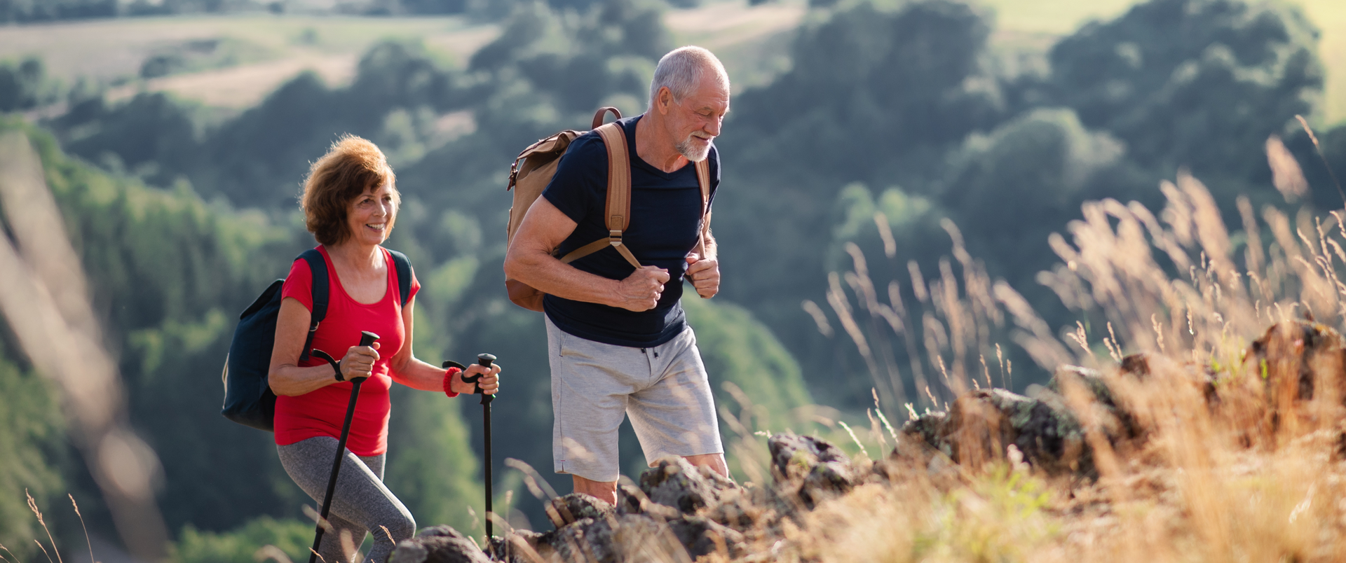 Two people on a hike to encourage weight management