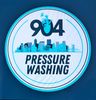 Logo for 904 Pressure Washing: Blue and white circle with city skyline and text. Includes a person pressure washing.