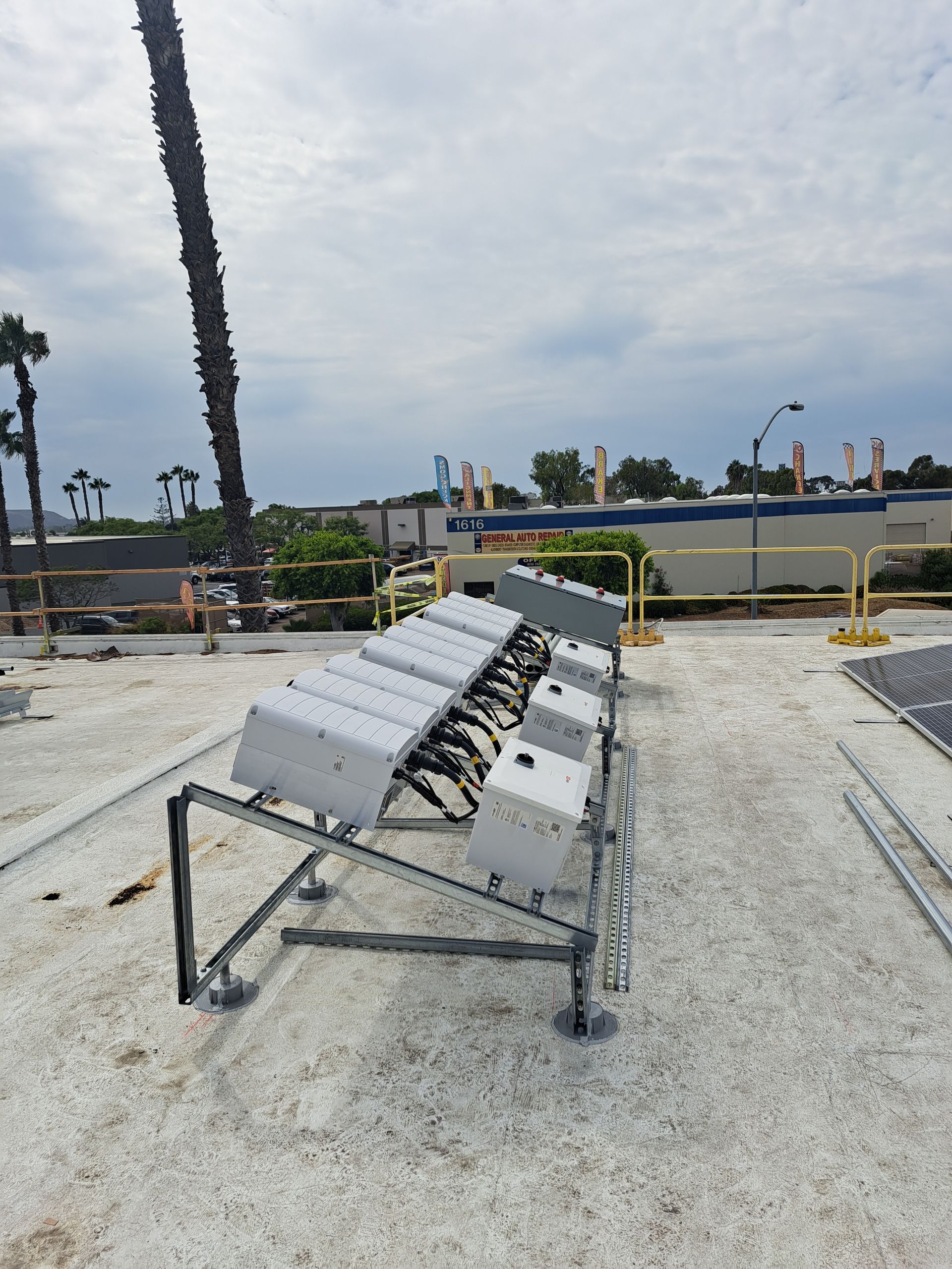 A roof with a bunch of boxes on it
