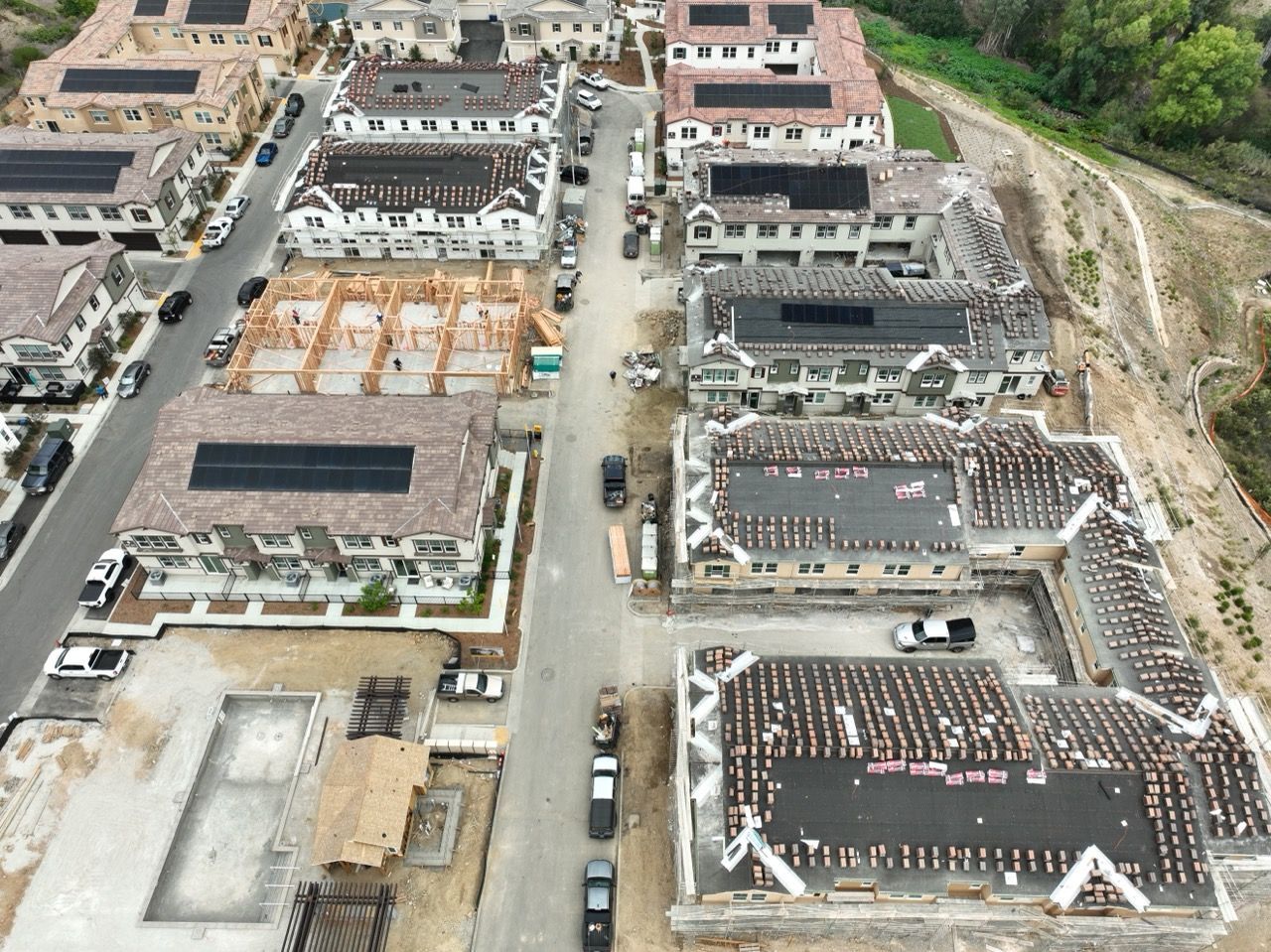 An aerial view of a residential area under construction