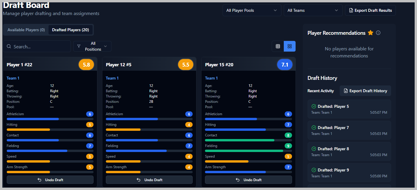 A screenshot of a draft board with a lot of lines
