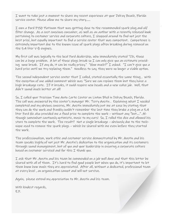 Letter | Precision Tune Auto Care