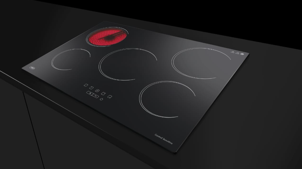 Un horno de estufa de color negro se encuentra encima de una encimera de color negro.
