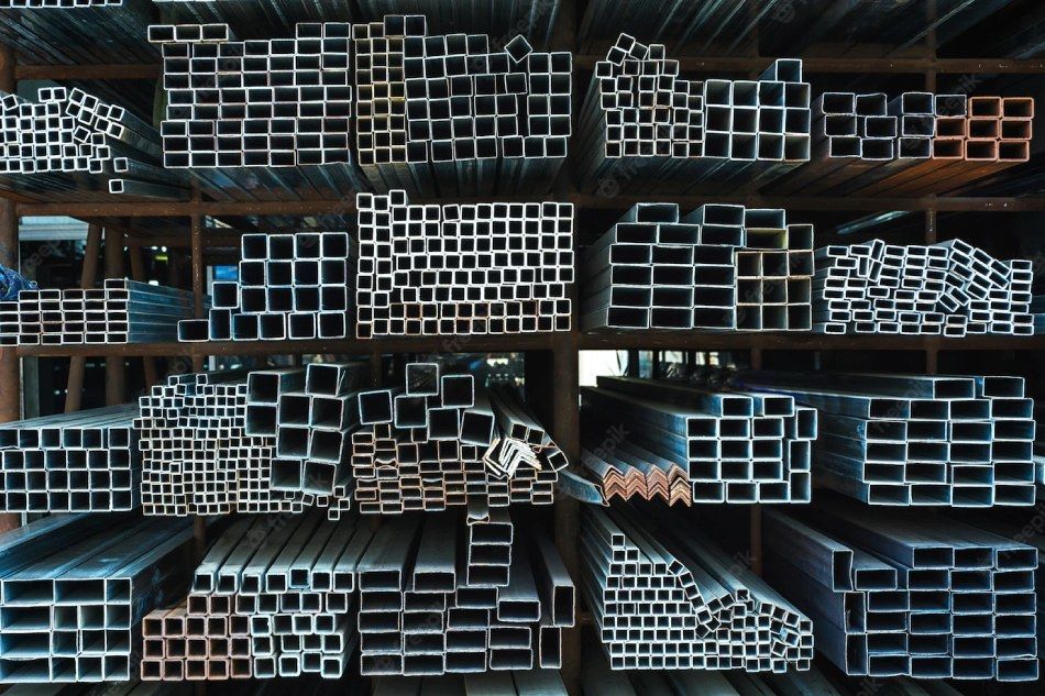 A warehouse filled with many different types of metal pipes