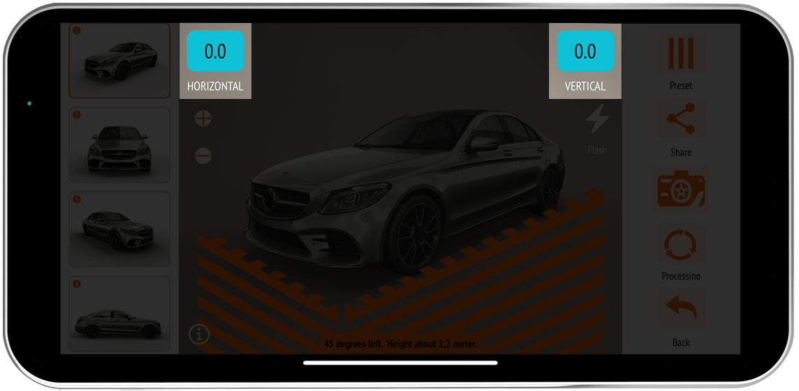 Carmera mobile App Fahrzeugbilder Wasserwaage