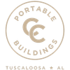 Portable Buildings logo with beige circular emblem and Tuscaloosa, AL text