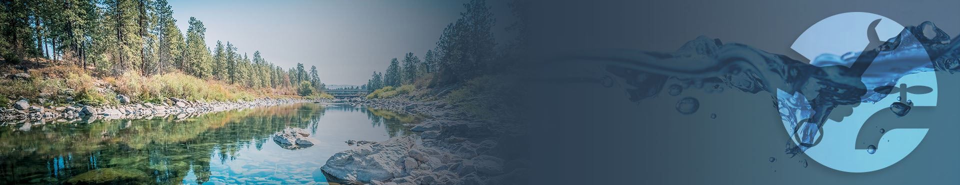 Spokane Plumbing & Heating logo with water background. Text overlay on a blue background.