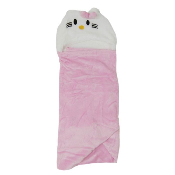 Een witte en roze Hello Kitty deken met een strik