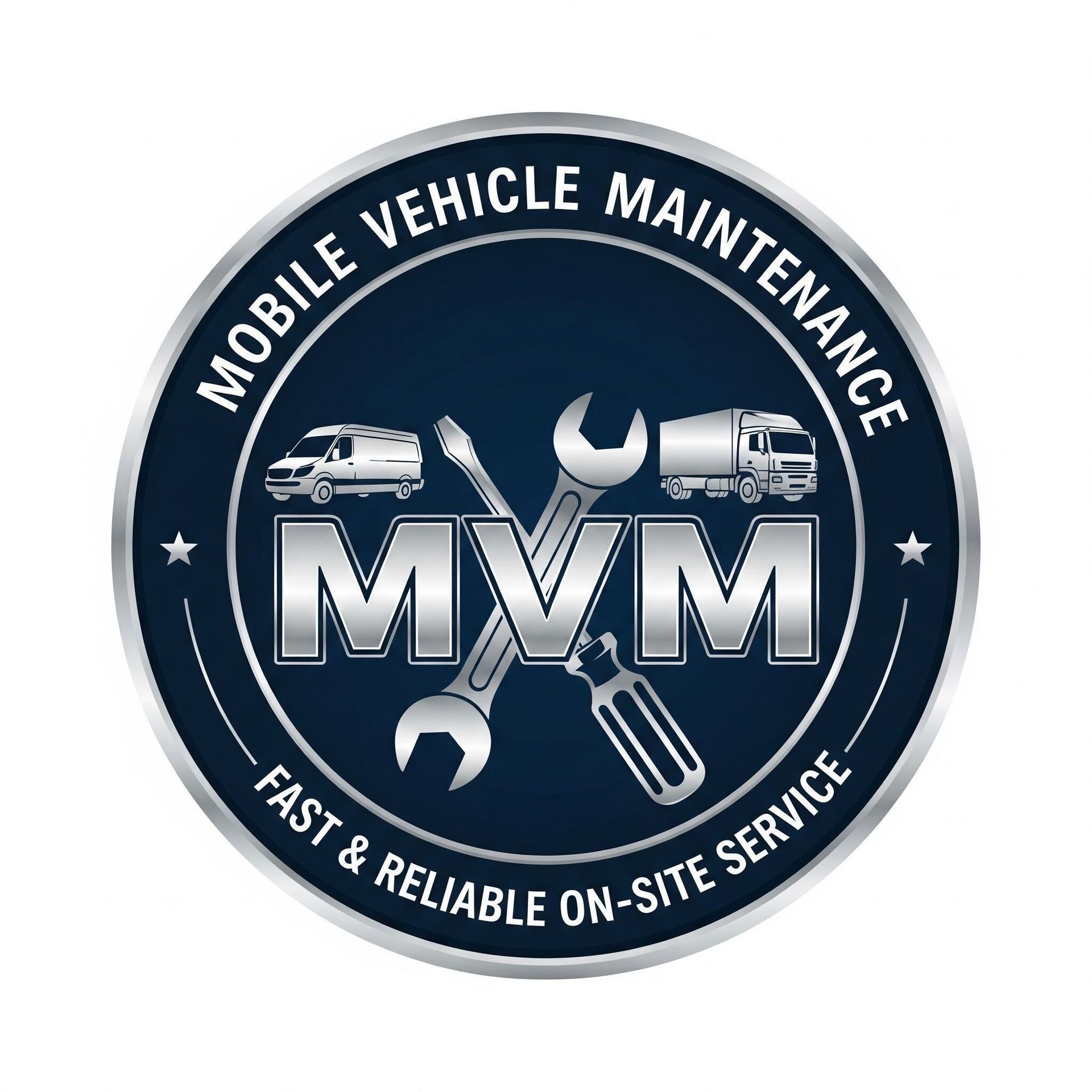 Mobile Vehicle Maintenance logo with tools, a van, truck, and text 