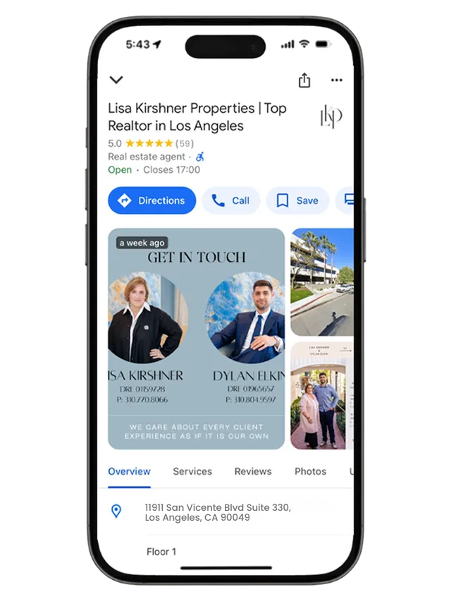 Lisa Kirshner Properties Google My Business Page -  Mobile View 