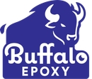 Logo for Buffalo Epoxy featuring a solid blue buffalo head silhouette above the white text "Buffalo EPOXY."
