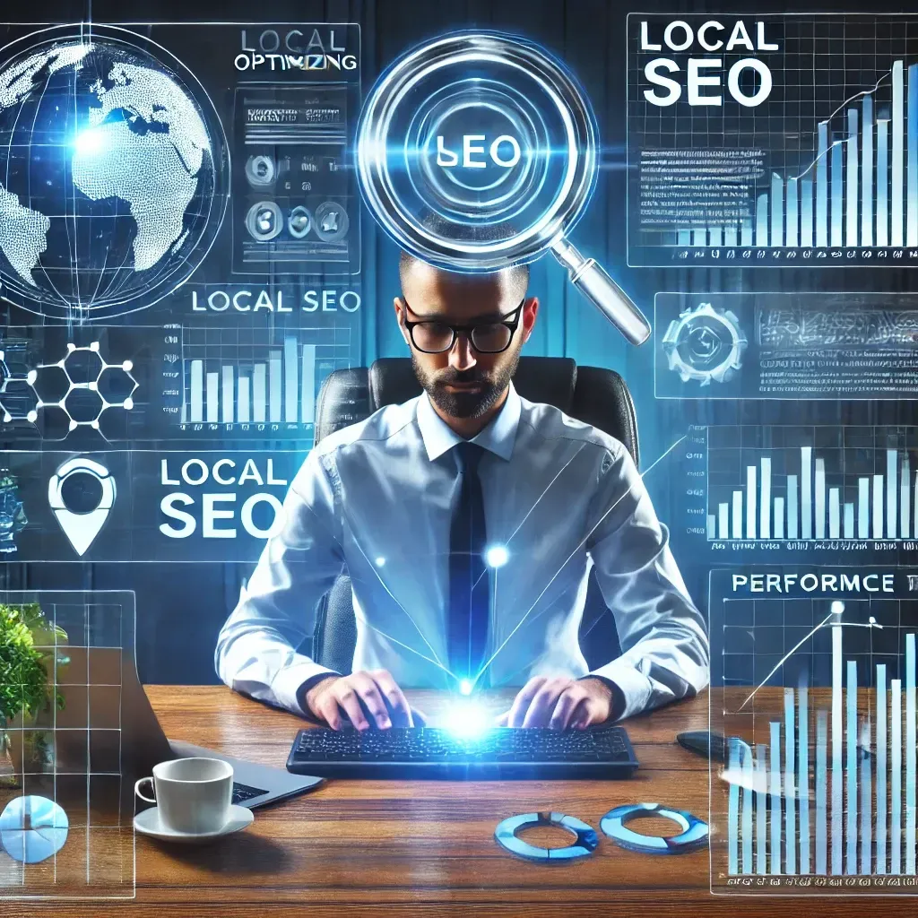 Marketer optimizing a website for local SEO