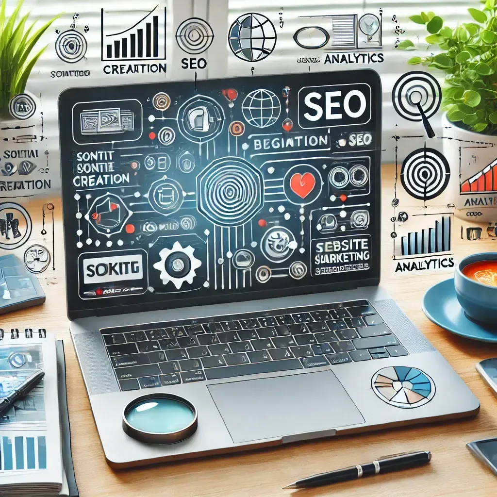 Website marketing strategies for beginners displayed on a laptop