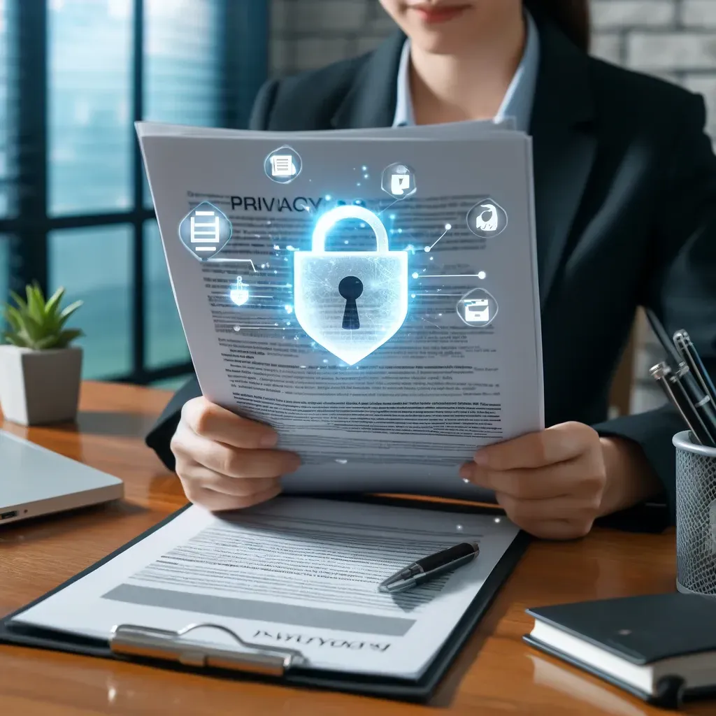 Business owner reviewing privacy policy document