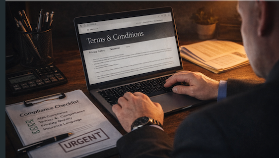 Website compliance update including terms and insurance-required language