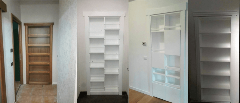 vari modelli di porte nascoste da librerie