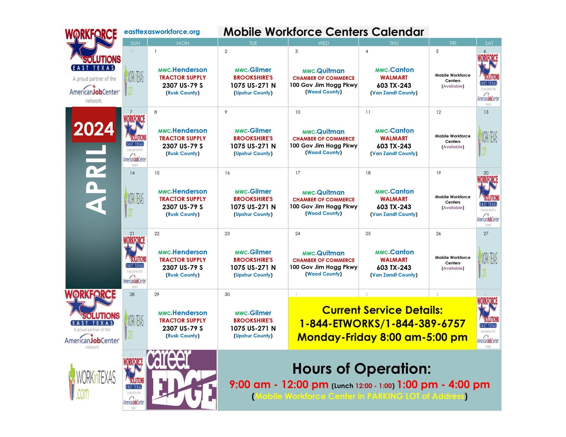 A mobile workforce careless calendar for april 2024