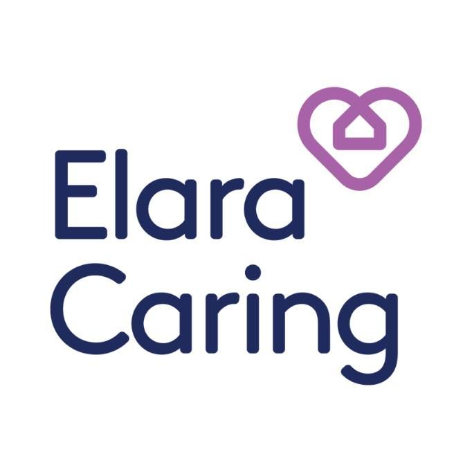 A logo for elara caring with a heart in the middle.