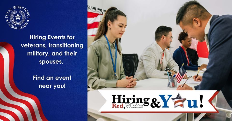 A poster for hiring events for veterans transitioning military and their spouses