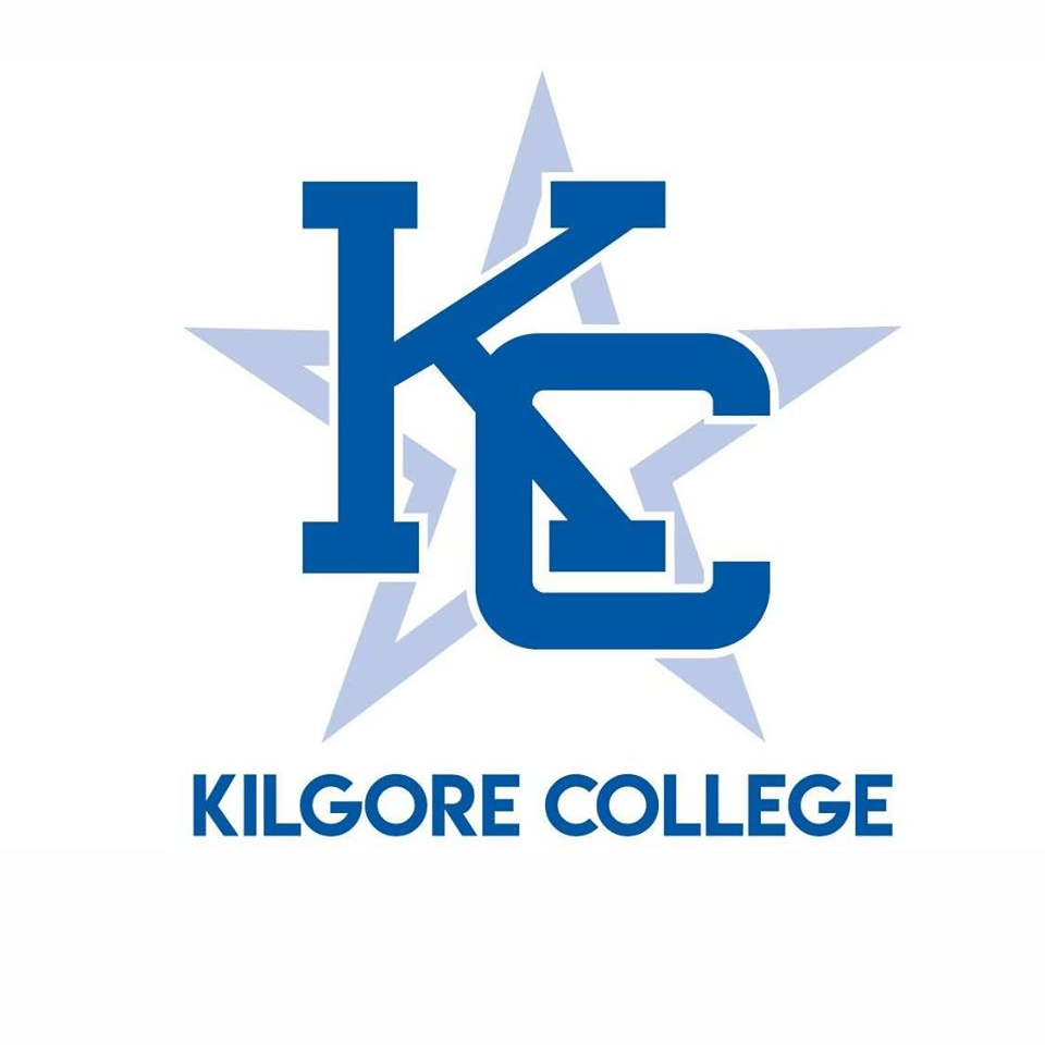 A logo for kilgore college with a blue star in the background