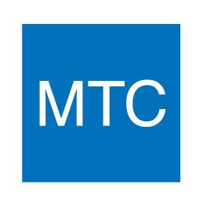 A blue square with the word mtc on it.