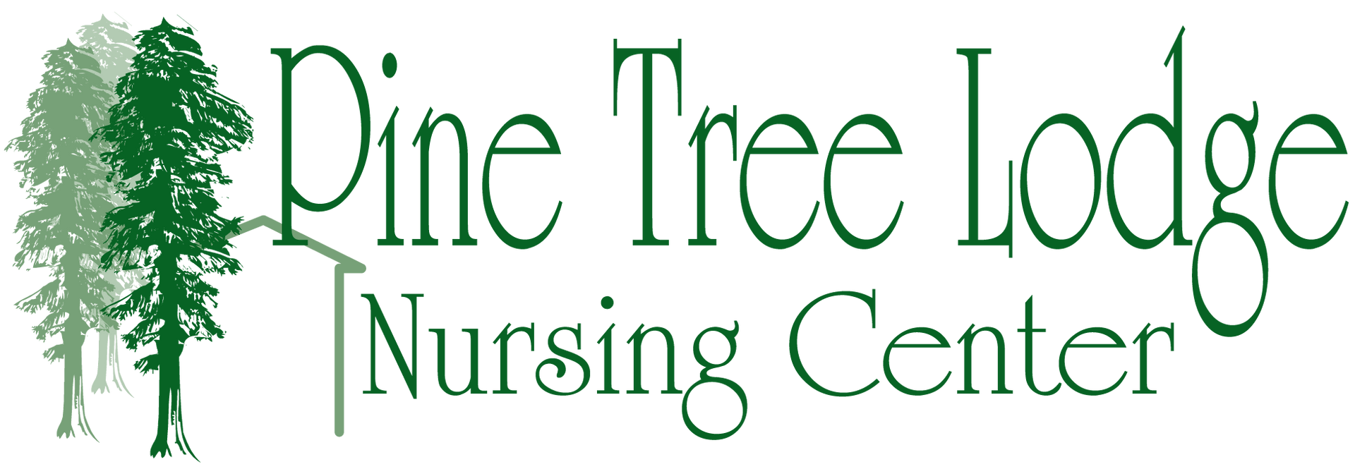 A logo for pine tree lodge nursing center