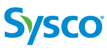 A blue and green sysco logo on a white background