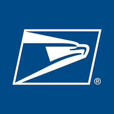 The united states postal service logo is a white eagle on a blue background.