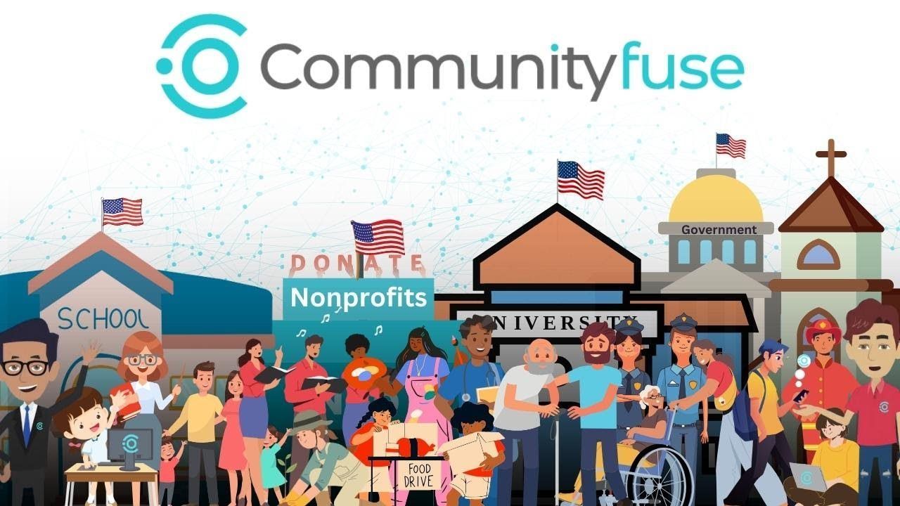 A group of people are standing in front of a community fuse sign
