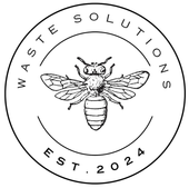 Logo for Waste Solutions, featuring a detailed bee illustration within a circle,