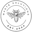 Logo for Waste Solutions: bee illustration within a circle, text reads 