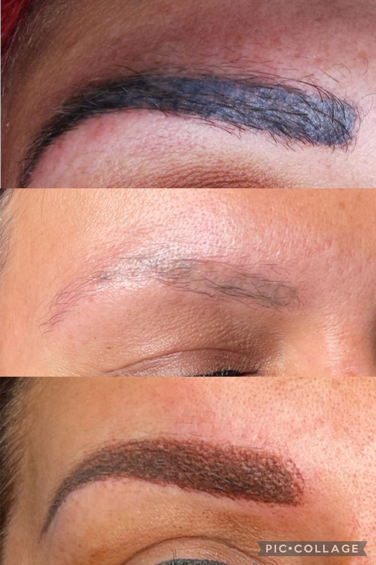 A before and after picture of a woman 's eyebrows.