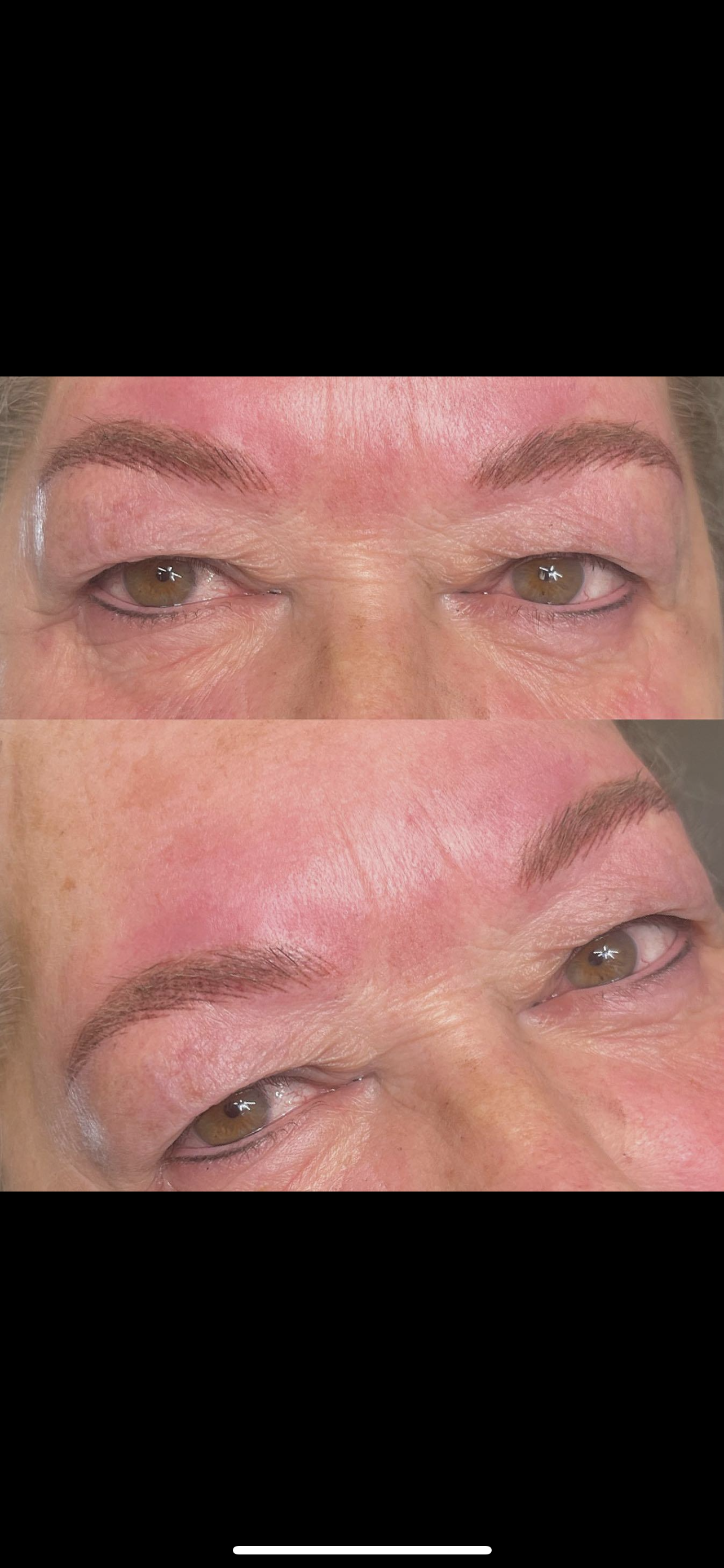 A before and after picture of a woman 's eyebrows.