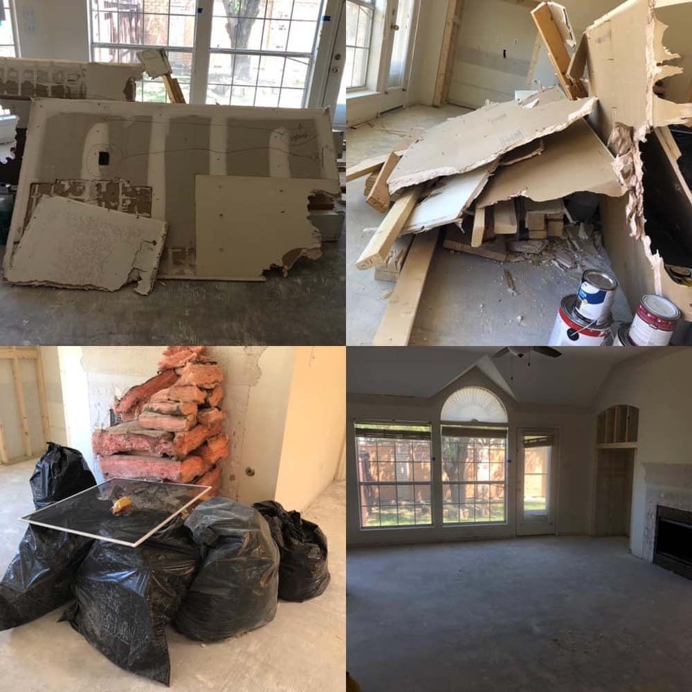 A collage of four pictures of a house under construction