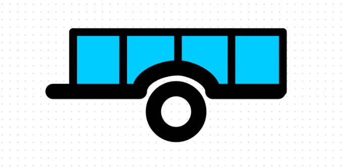 A blue and black icon of a trailer on a white background.