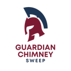 Logo for Guardian Chimney Sweep featuring a maroon Spartan helmet with a blue crest above text in maroon and blue.