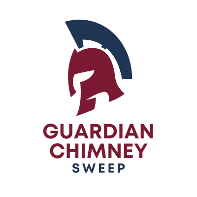 Logo for Guardian Chimney Sweep featuring a maroon Spartan helmet with a blue crest above text in maroon and blue.