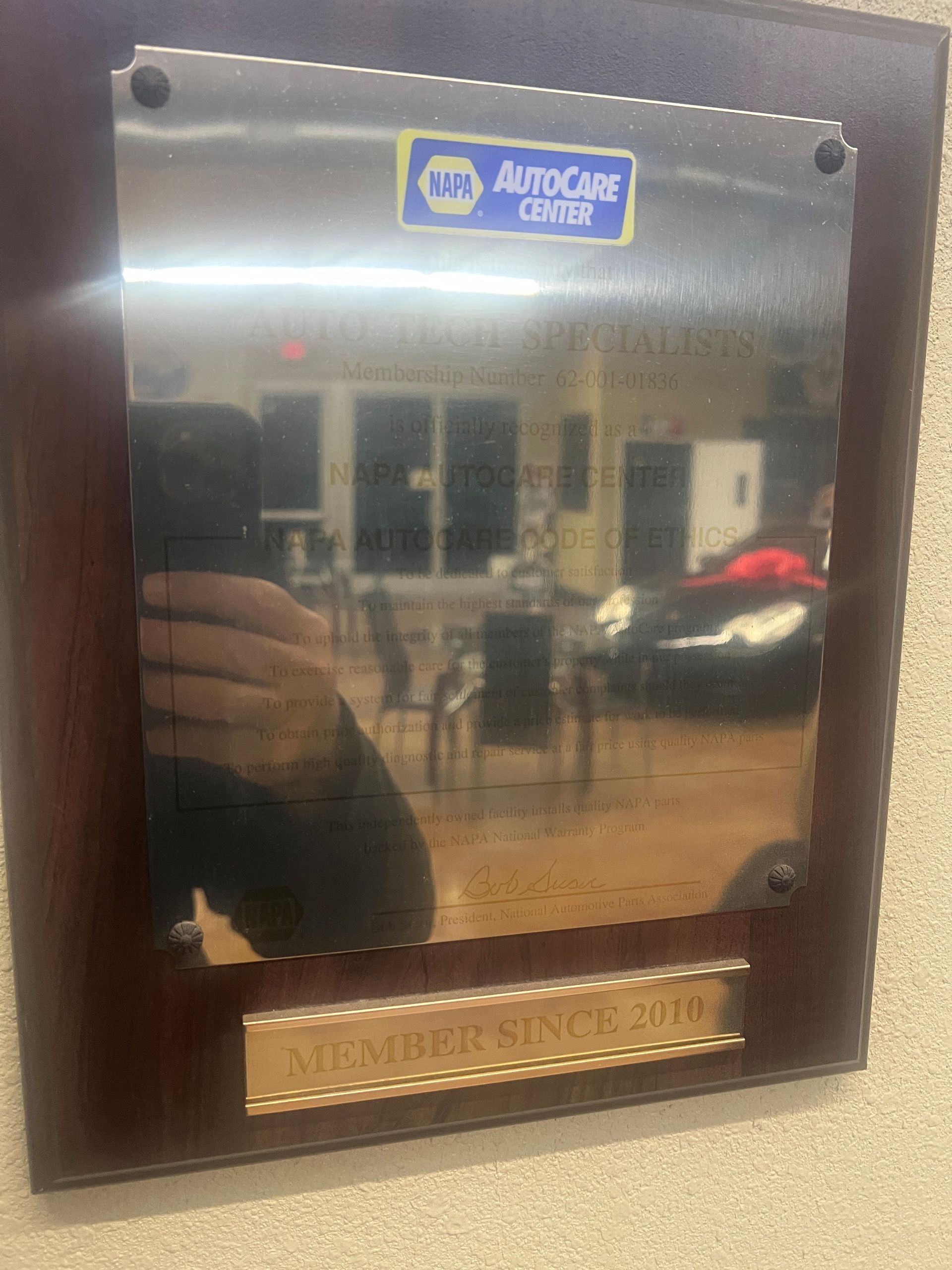 NAPA AutoCare Framed Plaque - Auto Tech Specialists Service Center